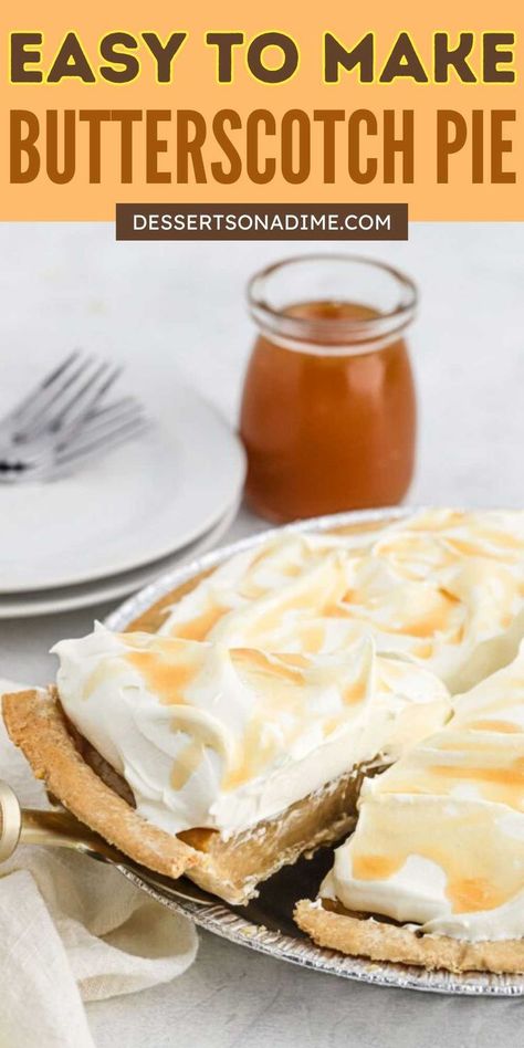 Homemade Butterscotch Pie, Butterscotch Pie Filling, Butterscotch Pie Recipe, Homemade Butterscotch, Butterscotch Recipes, Butterscotch Syrup, Cream Pie Filling, Butterscotch Pie, Baking Recipes Pie