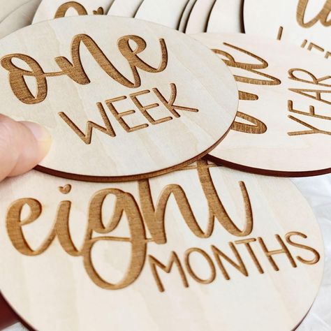 Amazon.com : Wooden Milestone Cards and Discs 16pc Set for Baby Photos and First Year Milestones - New Parents and Baby Showers with "Hello World" Sign and Monthly Cards from 1-12 Months. : Baby Wooden Milestone, Milestone Markers, Milestone Discs, Baby Birth Stats, Baby Monthly Milestones, Laser Engraved Ideas, Baby Milestone Cards, Monthly Milestone, Monthly Photos