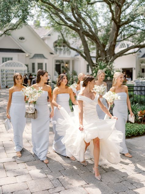 Elegant Simple Bridesmaid Dresses, Blue Briadsmaid Dresses, Hamptons Wedding Bridesmaid, Satin Spring Bridesmaid Dresses, Neutral Wedding With Pops Of Blue, Elegant Wedding Bridesmaids, Neutral Blue Bridesmaid Dresses, Summer Wedding Bridesmaids Dresses, Classy Elegant Bridesmaid Dresses