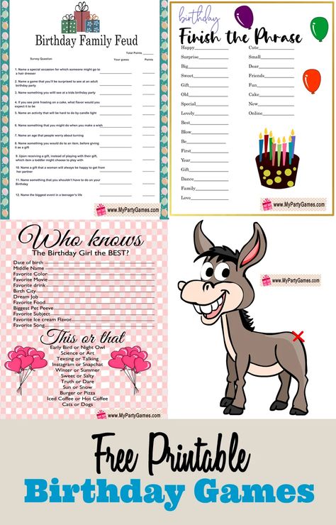 Diy Indoor Birthday Party Games, Birthday Paper Games, Birthday Party Games Printable, 80th Birthday Games Free Printable, Party Games List, Birthday Party Games Ideas, Indoor Birthday Party Games, Guessing Games For Kids, Sweet 16 Games