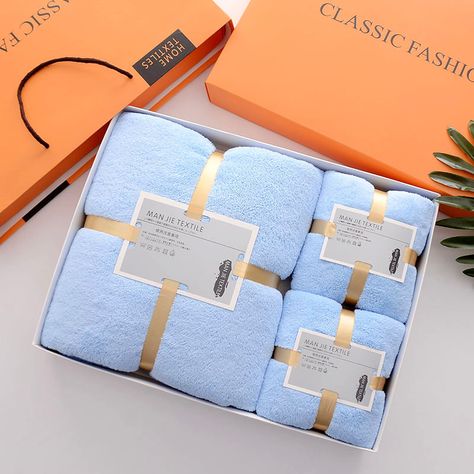 High quality bath towel set gift thick coral fleece soft absorbent face towel bath set https://m.alibaba.com/product/1600549672919/High-quality-bath-towel-set-gift.html?__sceneInfo={"cacheTime":"1800000","type":"appDetailShare"} Towel Packing Ideas Gift, Zen Packaging, Towel Packaging, Cleanser Products, Towel Set Gift, Women Towel, Egyptian Cotton Towels, Fotos Ideas, Towel Sets