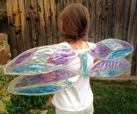 This is a simple translucent insect-like wing set for a fairy costume using wire coat hangers, glitter, and sheet plastic. I added some extra unnecessary  soldering... Wings For Costume, Soccer Fundraiser, Diy Dragonfly, The Jabberwocky, Mermaid Costume Ideas, Donut Costume, Wing Shapes, Dragonfly Fairy, Fairies Party