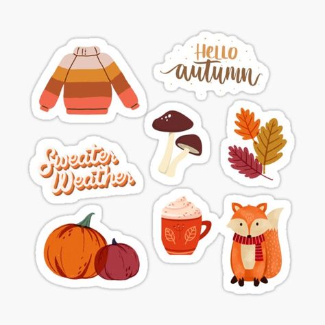 Fall Sticker Sheet, Fall Themed Stickers, Planner Packaging, Fall Stickers Aesthetic, December Stickers, Halloween Stickers Printable, Bullet Journal On Ipad, Sticker Pictures, Autumn Doodles