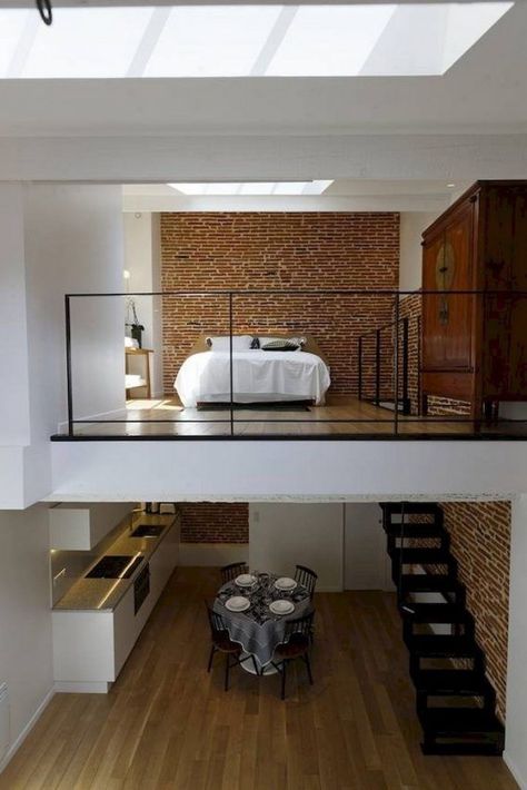 Apartment With Loft, Loft Space Ideas, Small Loft Apartments, Loft Apartment Decorating, Tiny Loft, Loft Interior Design, House Loft, Loft Space, Small Loft