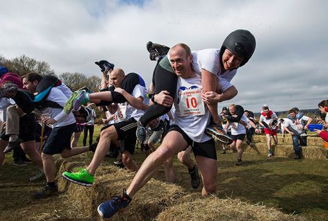 Wife Carrying was re-introduced into England by the UK Wife Carrying Race in 2008 Wife Carrying, Solar Powered, The Uk, Carry On, The Day, Solar, England, History, Quick Saves