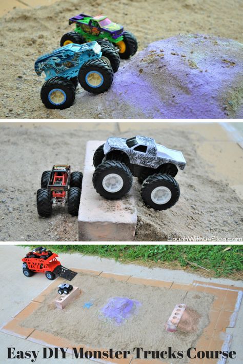 Easy DIY Monster Trucks Course Don’t let screen time take over! Get the kids loving outside playtime with their own Hot Wheels Monster Trucks Course! Quick and easy directions on the blog. Collect the complete line of Hot Wheels Monster Trucks from Walmart! #ad #Hotwheelsmonstertrucks Outdoor Monster Truck Track, Monster Truck Obstacle Course, Monster Truck Diy, Monster Jam Birthday, Dump Truck Birthday Party, Outside Play, Monster Truck Cake, Dump Truck Birthday, Cool Truck Accessories