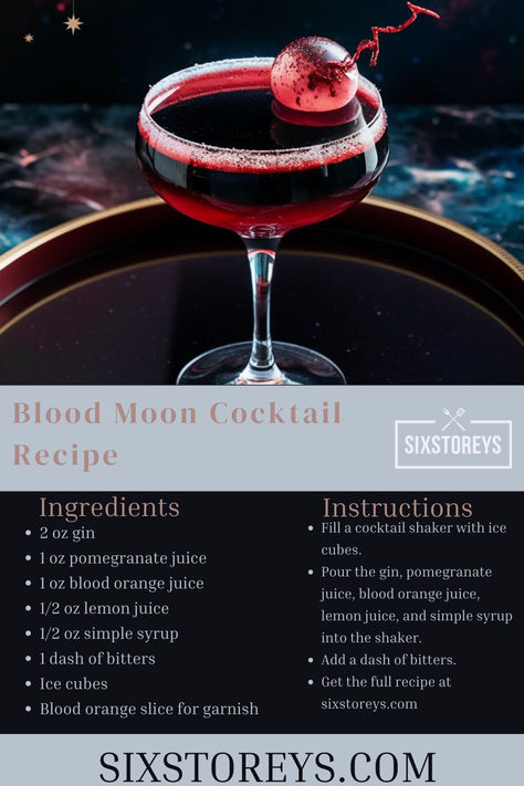 Blood Moon Cocktail Recipe Blood Red Cocktails, Full Moon Cocktail, Blood Cocktail, Wedding Cocktails Recipes, Moon Cocktail, Mocktail Drinks, Red Drinks, Blood Orange Juice, Red Cocktails