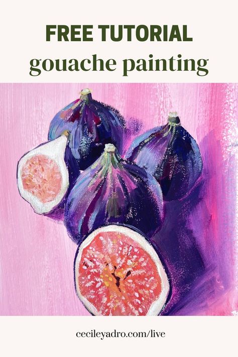 Gouache painting free tutorial Gouache Painting Easy, Guache Painting Ideas, Painting Easy Tutorial, Gouache Art For Beginners, Gouache Painting Tutorial, Paint With Gouache, Art Gouache Painting, Gouache Flowers, Gouache Tutorial