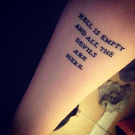 Hell is empty and all the Devils are here.. Hell Is Empty Tattoo, Here Tattoo, Best Neck Tattoos, Good Tattoo Quotes, Devil Tattoo, The Devils, Cowgirl Art, Modern Tattoos, Vintage Cowgirl