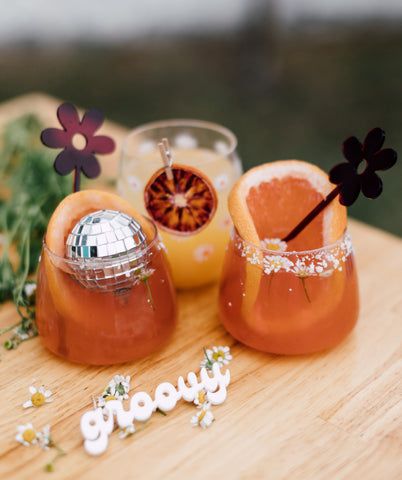 Groovy Drink Ideas, 70s Themed Cocktails, 70s Themed Drinks, Groovy And Boozy Birthday, 70s Engagement Party, Groovy Bridal Shower Theme, Groovy And Boozy 21st, Boozy And Groovy Party, Groovy Cocktails