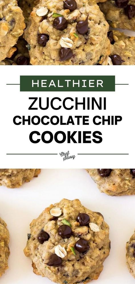 The Best Soft and Chewy Zucchini Chocolate Chip Cookies. Loaded with oats, chocolate chips, zucchini, and nuts! These Zucchini Cookies are an amazing way to use up extra zucchini from your garden! Plus you would never know there are veggies in these! Follow Chef Savvy for more easy healthier cookie recipes that kids will love! Zucchini Chocolate Chip Cookies, Toddler Cookies, Zucchini Cookies, Zucchini Chocolate, Oats Chocolate, Chocolate Chip Oatmeal Cookies, Soft Baked Cookies, Healthy Zucchini, Easy Zucchini