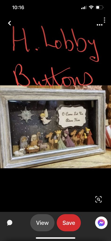 Nativity Button Crafts, Tree Topper Ideas Diy, Christmas Tree Topper Ideas, Diy Christmas Shadow Box, Christmas Nativity Scene Diy, Tree Topper Ideas, Button Projects, Dickens Christmas, Christmas Crafts Diy Projects