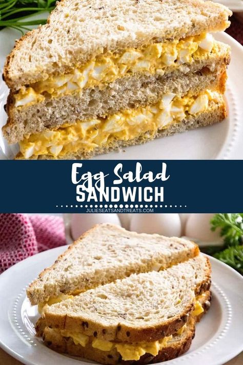 Make this classic Egg Salad Sandwich whenever you have leftover hard boiled eggs. It is made with hard-boiled eggs, mayonnaise and just the right amount of mustard and spices. How to make the perfect homemade egg salad sandwich that everyone will love! #eggsalad #recipe via @julieseats Classic Egg Salad Sandwich, Leftover Hard Boiled Eggs, Packable Lunches, Egg Salad Recipe Easy, Deviled Egg Salad, Egg Salad Sandwich Recipe, Egg Potato, Best Egg Salad Recipe, Egg Salad Sandwich