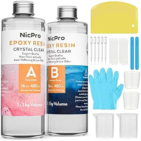 Amazon.com: Nicpro 8 Ounce Crystal Clear Epoxy Resin Kit, Food Safe DIY Starter Epoxy Resin for Art Craft, Canvas Painting, Molds Pigment Jewelry Making, Resin Coating and Casting : Industrial & Scientific Epoxy Resin Supplies, Amazing Resin, Crystal Clear Epoxy Resin, Wood Burning Kits, Clear Epoxy Resin, Resin Supplies, Diy Epoxy, Clear Epoxy, Art Resin