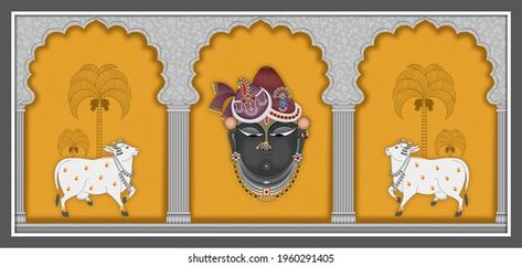 Stock Photo and Image Portfolio by KToon | Shutterstock Jharokha Painting, Shreenathji Pichwai, Krishna Jewellery, Traditional Background, Temple Room, Shree Nathji, Pichwai Art, Traditional Curtains, Cow Art Print