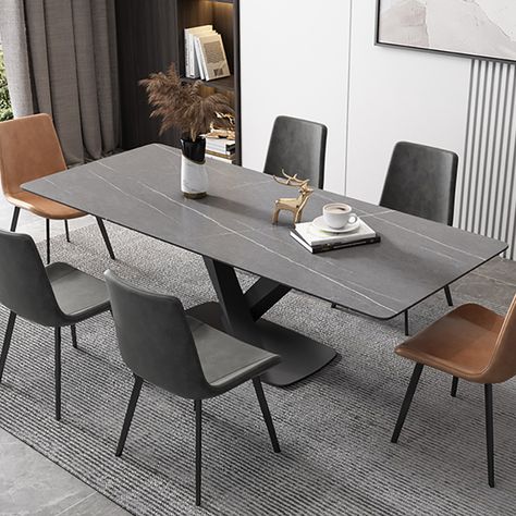 70.9" Modern Rectangle Sintered Stone Top Dining Table with Carbon Steel Base Gray Dining Table, Natural Wood Dining Table, Stone Top Dining Table, Jenny Kim, Dining Table Design Modern, Simple Dining Table, Stone Dining Table, Contemporary Dining Table, Small Kitchens