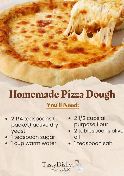 Cooking Homemade Pizza, Homemade Pizza Dough Recipe, Best Pizza Dough Recipe, Homemade Cookbook, Homemade Sauce Recipes, Homemade Bread Recipes Easy, Active Dry Yeast, Easy Homemade Pizza, Pizza Dough Recipe