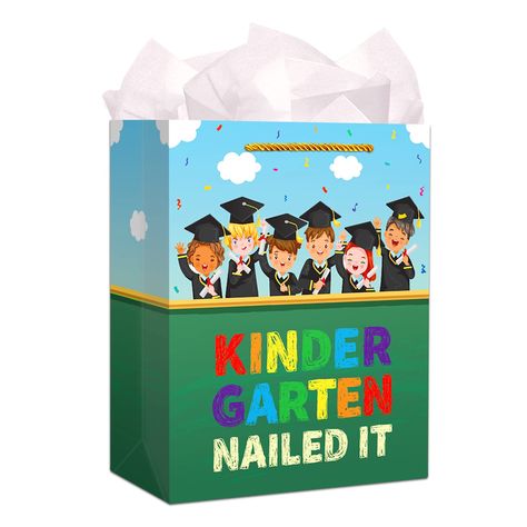 PRICES MAY VARY. 【Funny Kindergarten Graduation Gift Bag for Kids】: Kindergarten graduation gift bag is printed with "Kindergarten Nailed It" and happy little girl and boy graduation. Funny and cute kindergarten graduation gift bag for kids children students. 【Kindergarten Graduation Gift Bags with Handle】: Graduation gift bag comes with a tissue paper and a hemp rope. The gift bag is 11.5" x 9" x 5". Perfect size to decorate your graduation gifts. 【Eco-Friendly Material】: The graduation gift ba Gift Bag With Tissue Paper, Kindergarten Graduation Gift, Graduation Gift Bags, Funny Graduation Gifts, Boy Graduation, Graduation Funny, Kindergarten Graduation, Hemp Rope, Nailed It