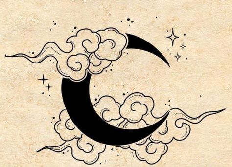 Moon Tattoo Drawing, Night Sky Tattoos, Practice Tattoos, Night Sky Drawing, Constellation Drawing, Cloud Tattoo Design, Stylo Art, Sky Tattoos, Night Tattoo