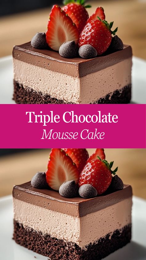 Triple Chocolate Mousse Cups, Chocolate Mousse Layered Dessert, Chocolate Fudge Mousse Cake, Chocolate Mousse Cakes, Chocolate Marscapone Recipes, Chocolate Trifle Cake, Mini Chocolate Mousse Cake, Chocolate Entremet Recipe, Chocolate Mousse Cake Easy