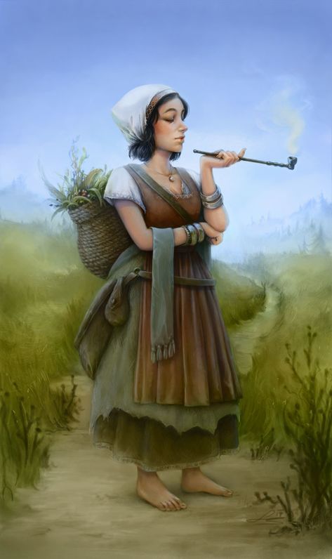 The Herbalist, Lisa Schantl on ArtStation at https://www.artstation.com/artwork/8dAaG Halfling Druid Female, Halfling Druid, Heroic Fantasy, Roleplay Characters, Fantasy Races, Dungeons And Dragons Characters, Dnd Art, Game Inspiration, Fantasy Rpg