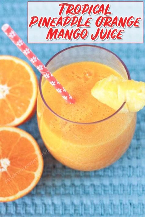 Tropical Juice Recipe, Mango Pineapple Juice, Mango Juice Recipe, Fresh Juice Recipes, Diy Juice, Tropical Juice, Orange Smoothie, Mango Pineapple, Detox Juice Recipes