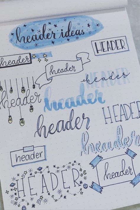 Looking for the perfect title for your monthly covers or just need a simple header to finish off your weekly spread?! These super cute BLUE bullet journal header ideas will give you some inspiration to make your layouts look amazing! #bulletjournal #bujoheaders #bujotitles #bujodoodles Blue Aesthetic Journal Ideas, Blue Journal Ideas, Notes Making Ideas, Simple Header, Journal Headers, Bullet Journal Titles, Header Ideas, Crazy Laura, Bullet Journal Headers