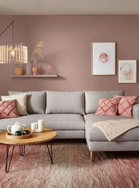 Pink Wall Living Room, Small Rooms Design, Pink Wall Design, Interior Ideas Bedroom, Fall Room Design, Pink Living Room Walls, Mauve Living Room, Wallpaper Bedroom Aesthetic, Aesthetics Bedroom