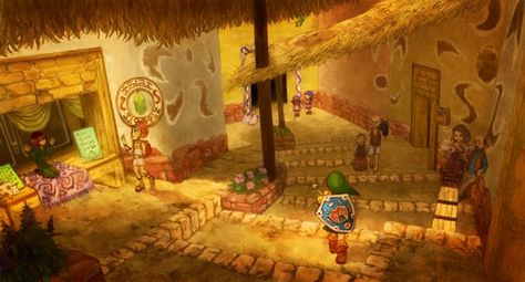 Clock Town by うえこ ‏@ueko808 Gerudo Town Aesthetic, Majoras Mask Wallpaper, Ocarina Of Time Landscape, Majora’s Mask Art, Majora’s Mask, Zelda Kakariko Village, Clock Town, Zelda Botw Tarrey Town, Botw Scenery Screenshots