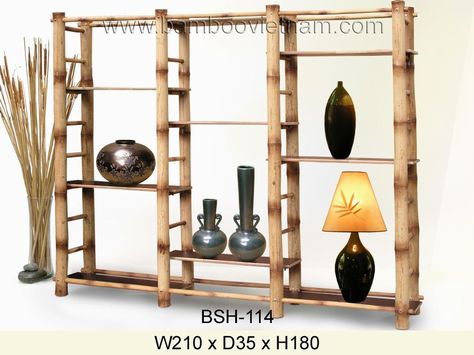 Bamboo Shelving, Bamboo Counter, Bamboo Shelves, Bamboo Furniture Diy, Bamboo Landscape, Bamboo Cutlery, Japandi Decor, Bamboo Construction, Bamboo Shelf