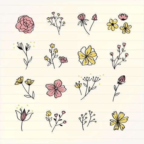 Various flowers doodle collection vector | free image by rawpixel.com / filmful Flores Wallpaper, Flowers Doodle, Doodles Bonitos, Simple Flower Drawing, Wildflower Drawing, Zentangle Flowers, Doddle Art, Doodle Flowers, Bujo Planner