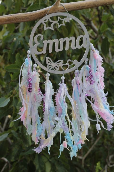 Personalized silver dreamcatcher with name multucolor nursery image 6 Dream Catcher For Nursery, Cute Dreamcatcher, Dreamcatcher With Name, Baby Mobile Dreamcatcher, Unicorn Dreamcatcher, Unicorn Dream Catcher, Dreamcatcher Baby, Nursery Accent Wall, Nursery Canopy