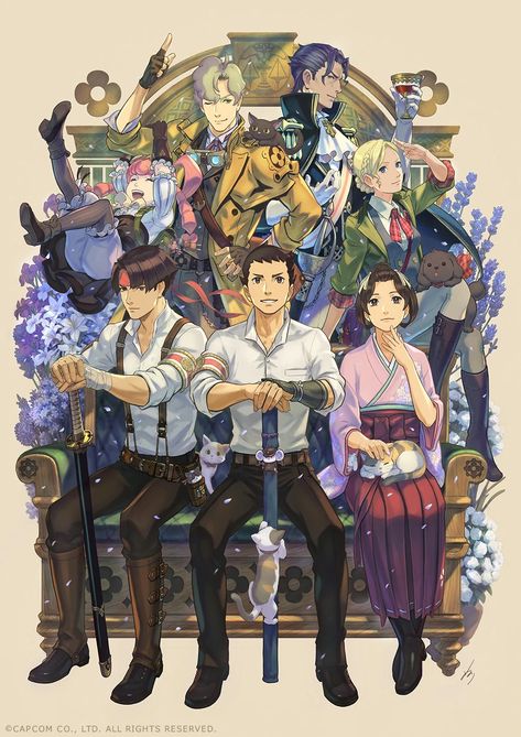 Great Ace Attorney, Cafe Artwork, New Year Illustration, Anniversary Art, Phoenix Wright, Ace Attorney, Dog Adventure, 20th Anniversary, 그림 그리기