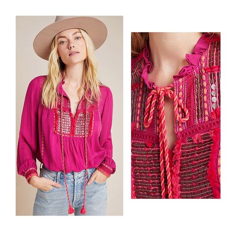 Our hand embellished top , available at @anthropologie . . . . #bl_nk_london #bloggerstyle #anthropologie#color #instorenow #colourpop #peasantblouse #blouse #bohochic #blouses #boho #fashiondiariesmoda .#bloggerstyle #fblogger #bloggerlife #bloggersofinstagram #bohoblogger #styleinspo #ootdwatch #stylegoals #liketkit #igstyle #liketoknowit #ootdwatch #aboutalook #ootdmaga Anthropologie Uk, Bohemian Aesthetic, Embellished Top, Anthropologie Top, Peasant Top, Peasant Blouse, Peasant Tops, Pink Blouse, Pullover Styling