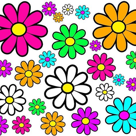 Copy of Hippie Groovy Daisies Flowers Happy Flowers Pattern Hippie Patterns, 80s Flowers, Trippy Flowers, 90s Flowers, Hippie Kunst, Hippy Flowers, Hippie Background, Boho Drawing, 70s Flowers