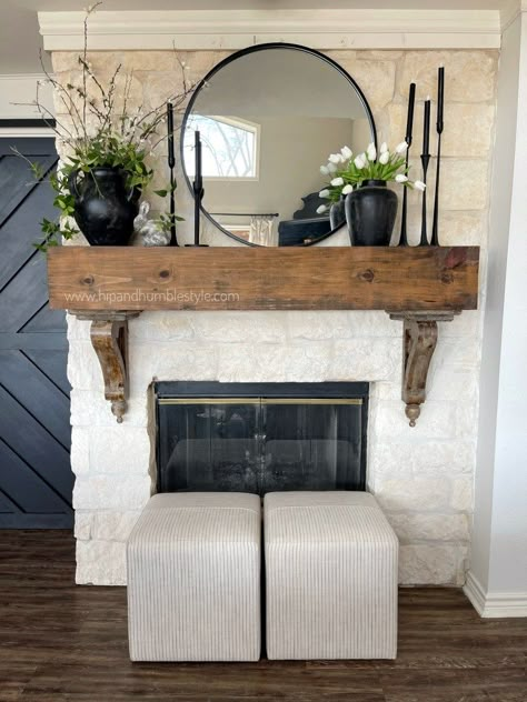 Top Of Chimney Decor Fire Places, Natural Mantle Decor, Mantel Art Ideas, Large Mantel Decor, Layered Mirrors Mantle Modern, Every Day Mantel Decorating Ideas, Farmhouse Mantle Decor With Clock, Rock Fireplace Mantle Decor, How To Decorate A Mantel Living Rooms