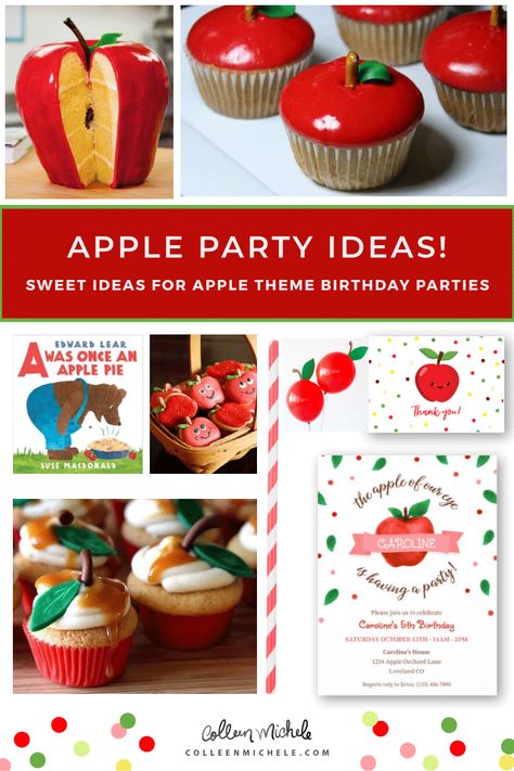 Apple Party Ideas, Apple Themed Party, Apple Theme Parties, Apple Printable, Apple Party, Apple Birthday, Themed Party Ideas, Pumpkin 1st Birthdays, Apple Activities