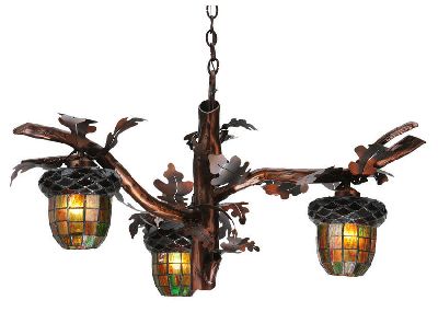 Acorn Tree Branch in autum Graphic  | Decorative Chandelier features acorn branch design. Retail Installation, Lodge Chandelier, Glass Crown, Autumn Green, Brown Granite, Branch Chandelier, 3 Light Chandelier, Candle Style Chandelier, Rustic Lodge