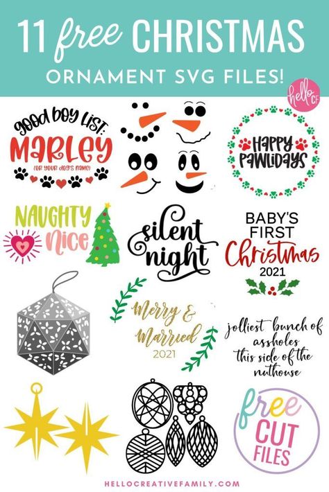 Download our Christmas SVG for personal and Commercial Use. These Christmas SVG Cut Files are available to download instantly and work with your Cricut and Silhouette. Dog Christmas Svg Free, Vinyl Christmas Ornaments Cricut, Free Dog Svg, Cricut Christmas Ornaments, Ornament Gift Ideas, Christmas Svg Files Free, Free Christmas Svg, Svg Projects, Svg Patterns