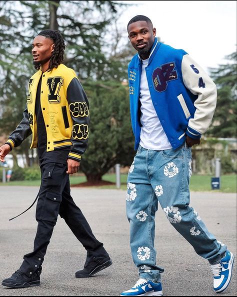 Black Mens Clothing Styles Streetwear, Nba Fits, Falling To Pieces, Varsity Jacket Outfit, Yellow Outfits, Black Outfit Men, Drippy Outfit, Sports Outfits, Walmart Store