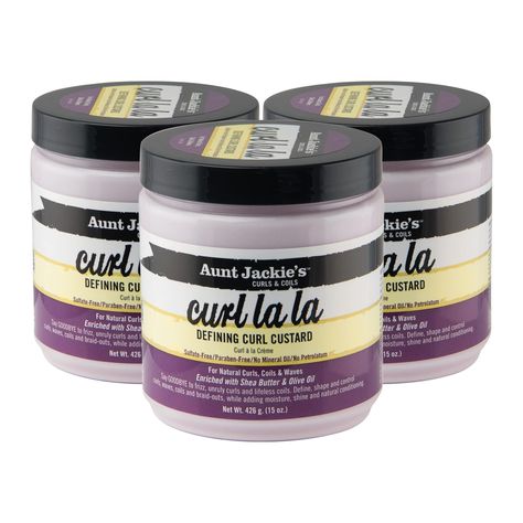 PRICES MAY VARY. Pack of 3 - 15 oz of Aunt Jackie's Curl La La Defining Curl Custard Define, shape and control your hair's curls, waves, coils and braid-outs Add moisture, shine and natural conditioning Enriched with shea butter and olive oil For natural hair curls, coils and waves Curl Custard, Aunt Jackie, Natural Hair Curls, S Curl, Hair Curls, Braid Out, Natural Curls Hairstyles, Curl Cream, 4c Hair