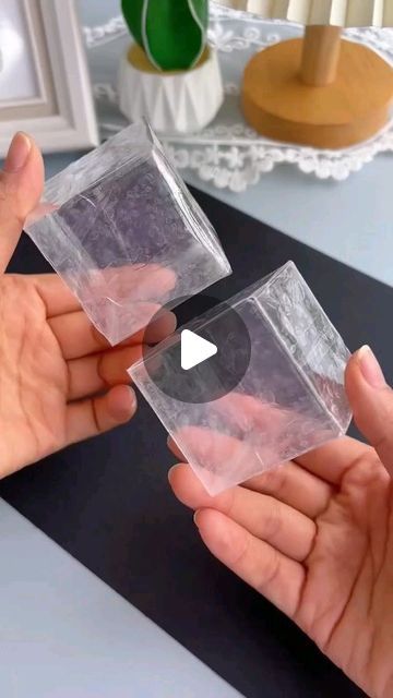 Tape Cube Diy, Simple Recycling Ideas, Transparent Box Diy, How To Make Puffy Stickers, Paper Cube Craft, Tape Box Diy, How To Make A Cube, Square Paper Crafts, Fun Crafts To Do At Home Diy