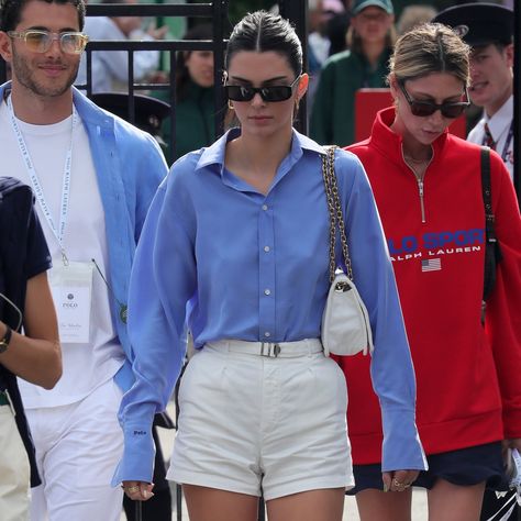 Kendall Jenner Took a Page Out of Meghan Markle's Book With Her Preppy Wimbledon Look Ralph Lauren Belt Outfit, Outfits With Yellow, Ralph Lauren Belt, Ralph Lauren Looks, 2019 Outfits, Belt Outfit, Monogram Shirts, Preppy Look, Yellow Shoes