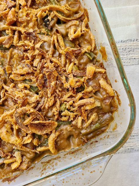 - Vegan Green Bean Casserole Green Bean Casserole Vegan, Casserole Vegan, Green Bean Casserole Recipe, Alpha Gal, Green Bean Casserole Easy, Vegan Green Bean Casserole, Greenbean Casserole Recipe, Vegan Thanksgiving Recipes, Vegan Sides