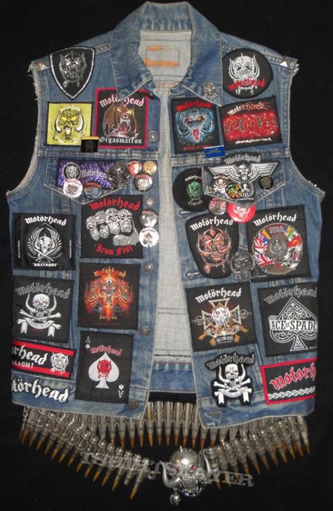 Motor "savage" Head Jacket no.1 front Metal Head Jacket, Metal Head Outfits, Metalhead Fashion, Metal Patches, Metal Fits, Battle Jackets, Battle Vest, Punk Fashion Diy, Cowboy Images