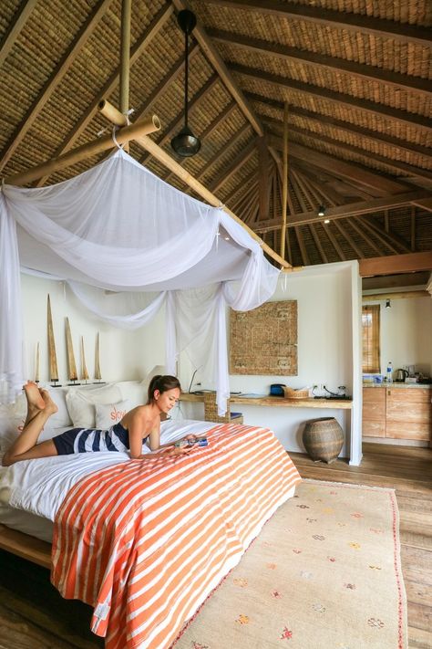 Slow Down and Enjoy Life at Slow Gili Air | For Two, Please Bali Cabin House, Bali Jungle House, Rural Airbnb, Luxury Room Design, Sri Lanka Eco Lodge, Balinese Villa, Bali Meditation Retreat, Bamboo Building, African House