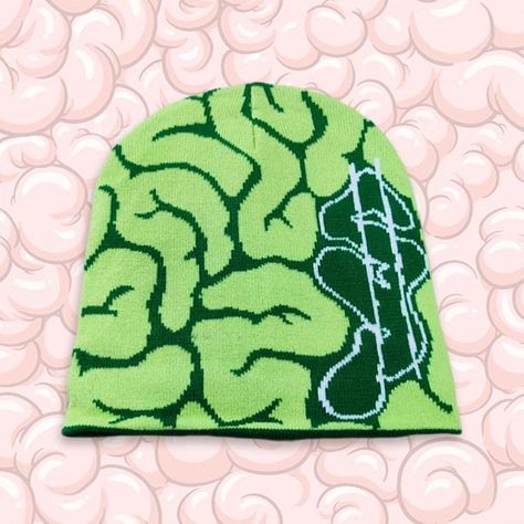 Description: "Brain" pattern beanie hat. Condition: Brand new Color: Green Size: One size (fits most because of the stretchy material) Shipping: Free worldwide economy shipping, with added tracking number (ATTENTION! Delays may occur because of the reduction of worldwide flights and logistics due to the pandemic). Returns: Accepted within 30-day period after the orders are delivered. Please note that the items should be returned in the same condition as they were received. Other: Very limited quantity is available Mushroom Beanie, Brain Pattern, Cool Beanies, Green Mushroom, Hats Style, Graphic Streetwear, Winter Beanie Hat, Y2k Winter, Green Tech