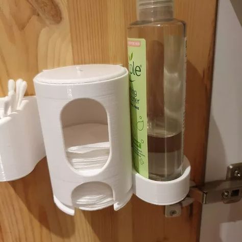 Download STL file cotton pad wall dispenser with bottle holder • Design to 3D print ・ Cults Padded Wall, 3d Printing Diy, Inside Cabinets, Holder Design, Double Sided Tape, Bottle Holder, Banner Ads, Bottle Holders, Cotton Pads