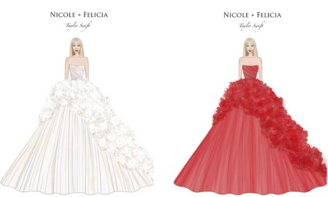 America’s sweetheart, songstress, and queen of vengeful breakup ballads, Taylor Swift, rocks both a white and red wedding gown by Taiwanese couture and wedding dress designers, Nicole + Felicia, in her latest video debut of “I Bet You Think About Me”! Taylor Swift Wedding Dress I Bet You Think About Me, I Bet You Think About Me Dress, Taylor Swift Wedding Dress, Taylor Swift Wedding, White And Red Wedding, Nicole Felicia, Red Wedding Gowns, Costume Ball, All About Taylor Swift