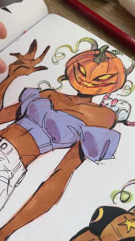 Pumpkin spread! | Painting process 🍃🎃🐁✨ 🌻Instagram: instagram.com/gretlusky 🌻Twitter: twitter.com/Gretlusky | By Gretel Lusky | Facebook Painting With Magic Markers, Gretlusky Art, How To Draw Pumpkins, Pumpkin Drawings, Pumpkin Spread, Techno Art, Expressive Drawing, Pumpkin Drawing, My Sketchbook